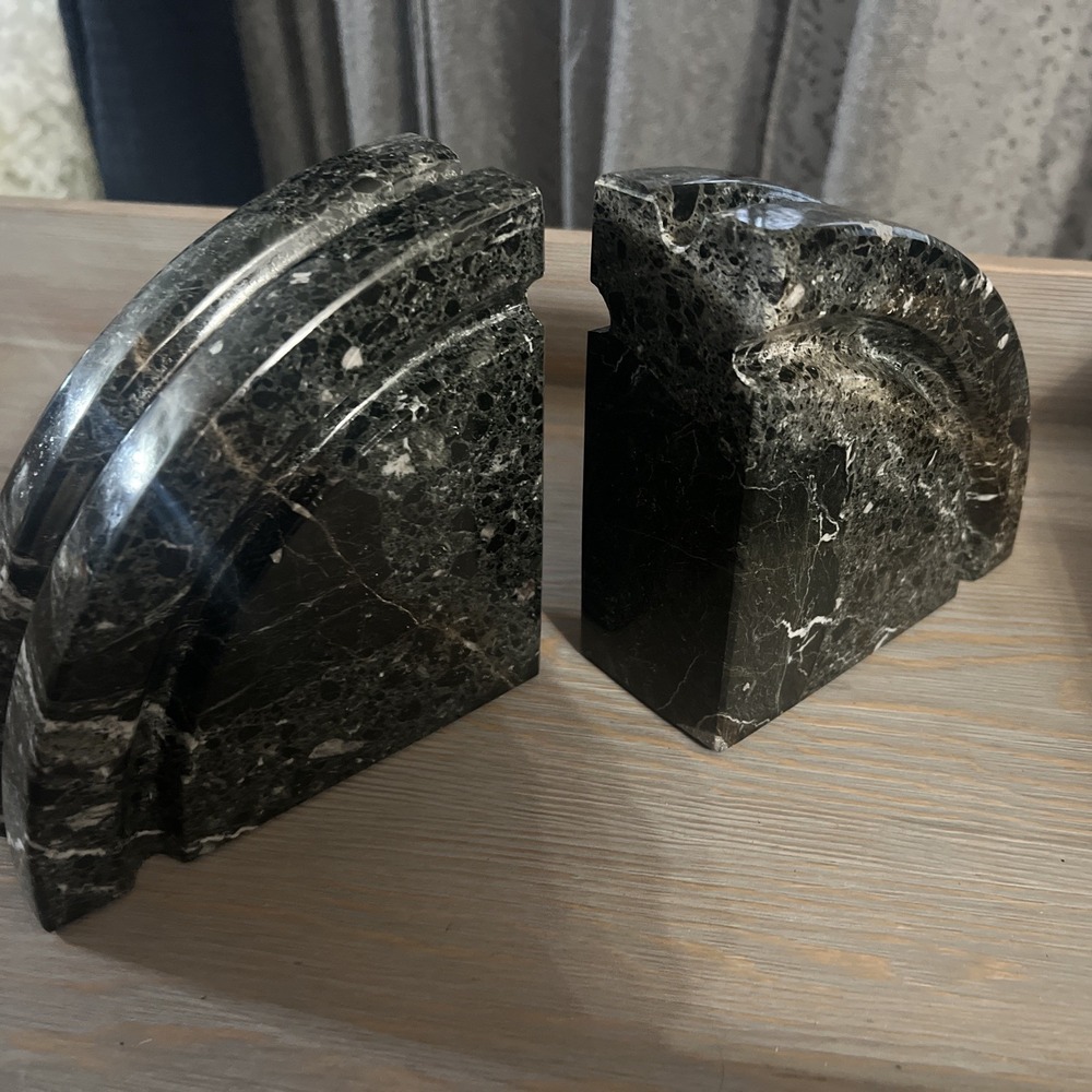 Pair of 1970s Italian Post Modern Black Marble Hand Carved Bookends